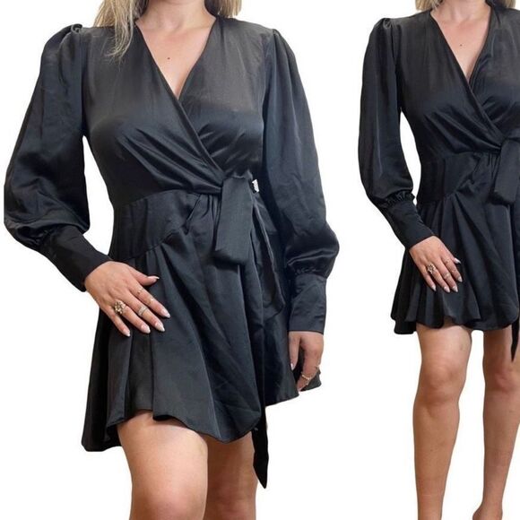 Glamorous - Wrap L/S Dress 👗 Black - Picture 1 of 4